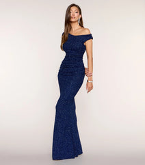 Monique Glitter Ruched Mermaid Formal Dress