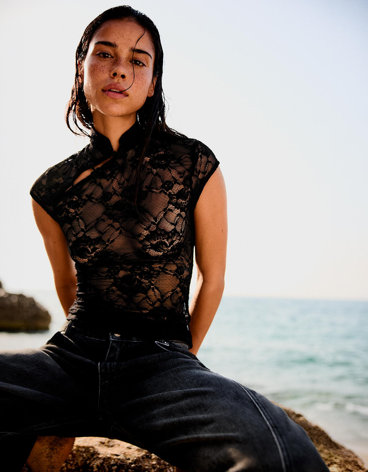 Lace Top With Clasp Fasteners