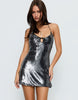 Moonchild sequin halterneck keyhole tie detail mini dress in gunmetal