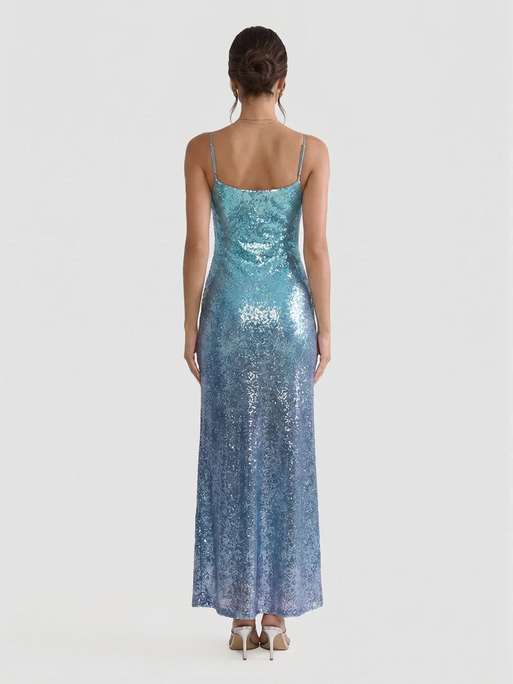 Gradient Ocean-Hued Sequin Maxi Dress