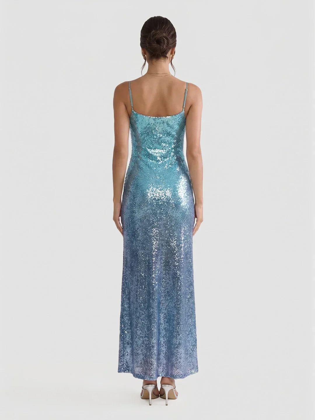 Gradient Ocean-Hued Sequin Maxi Dress