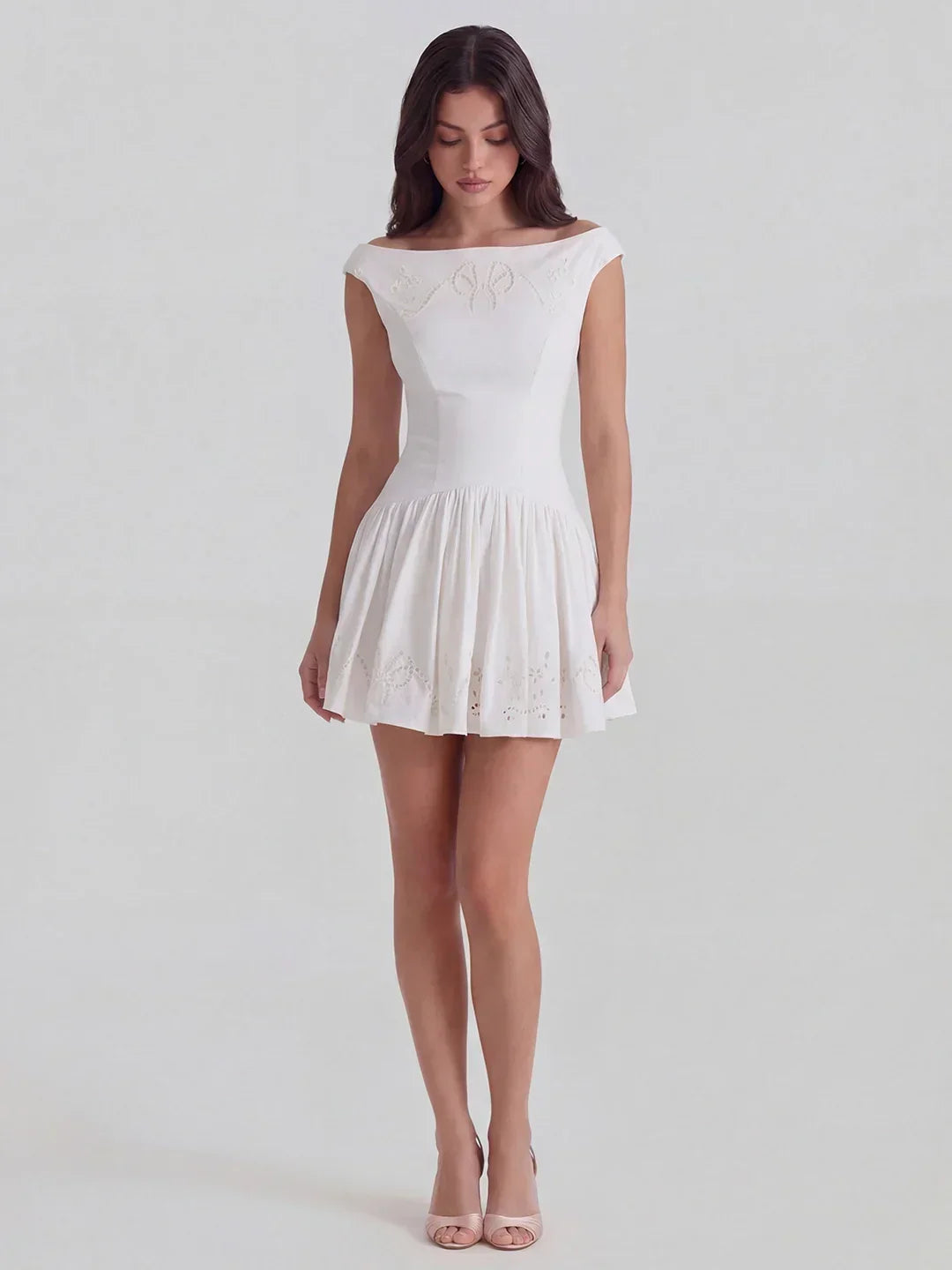 Chic Boat Neck Broderie Anglaise Dress