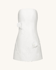 3D Vine Floral Strapless Mini Dress - White