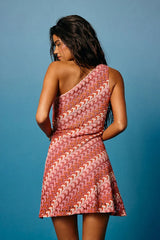 Augustine Pink Multi Crochet One-Shoulder Mini Dress