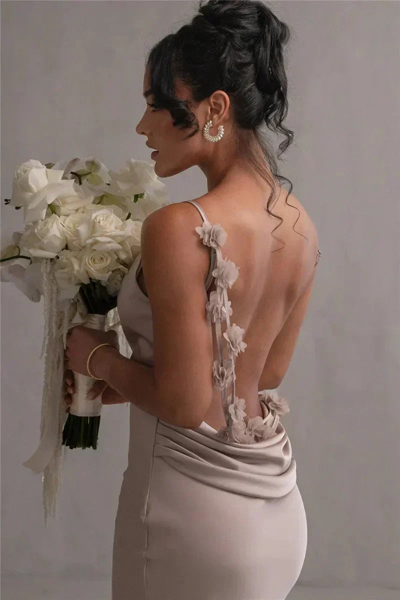 Cassiane - Satin Maxi Dress With Flower Patchwork