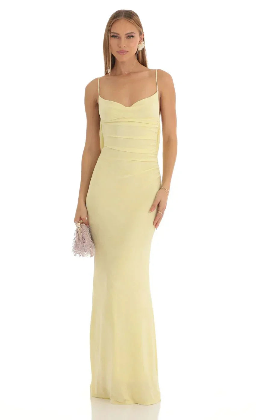Lace Open Back Maxi Dress In Yellow