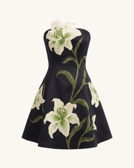 Lily Floral Print Strapless A-Line Mini Dress - Black