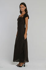 Ellie Mesh Maxi Dress in Brown
