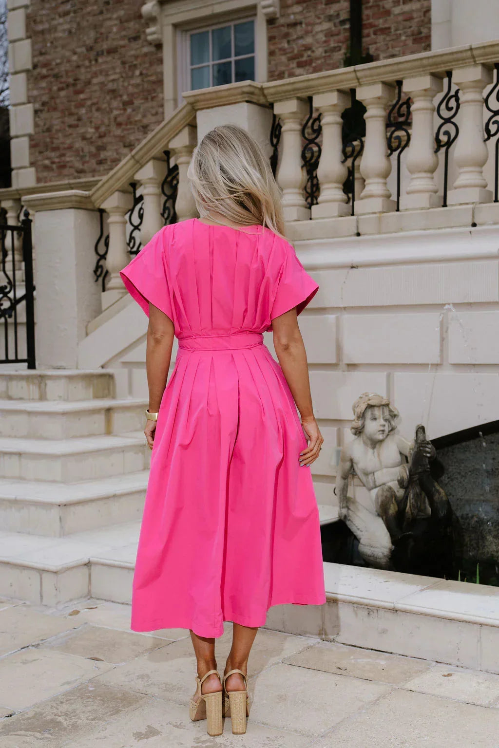 Haisely Pleated Midi Dress-Hot Pink