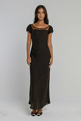 Ellie Mesh Maxi Dress in Brown