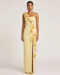Orchid Embellished Cutout Slit Maxi Dress - Light Yellow