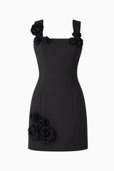 Trompe 3D Floral Mini Dress Black