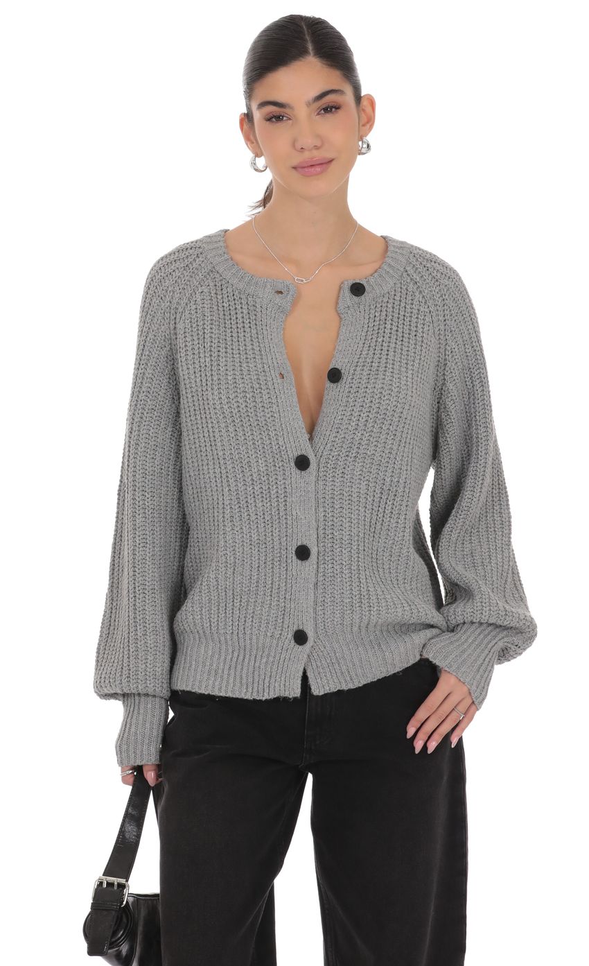 Braid Cable Knit Cardigan in Gray