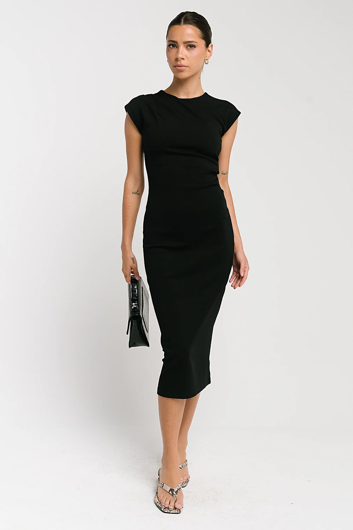 Ivy Fitted Midi Dress in Black