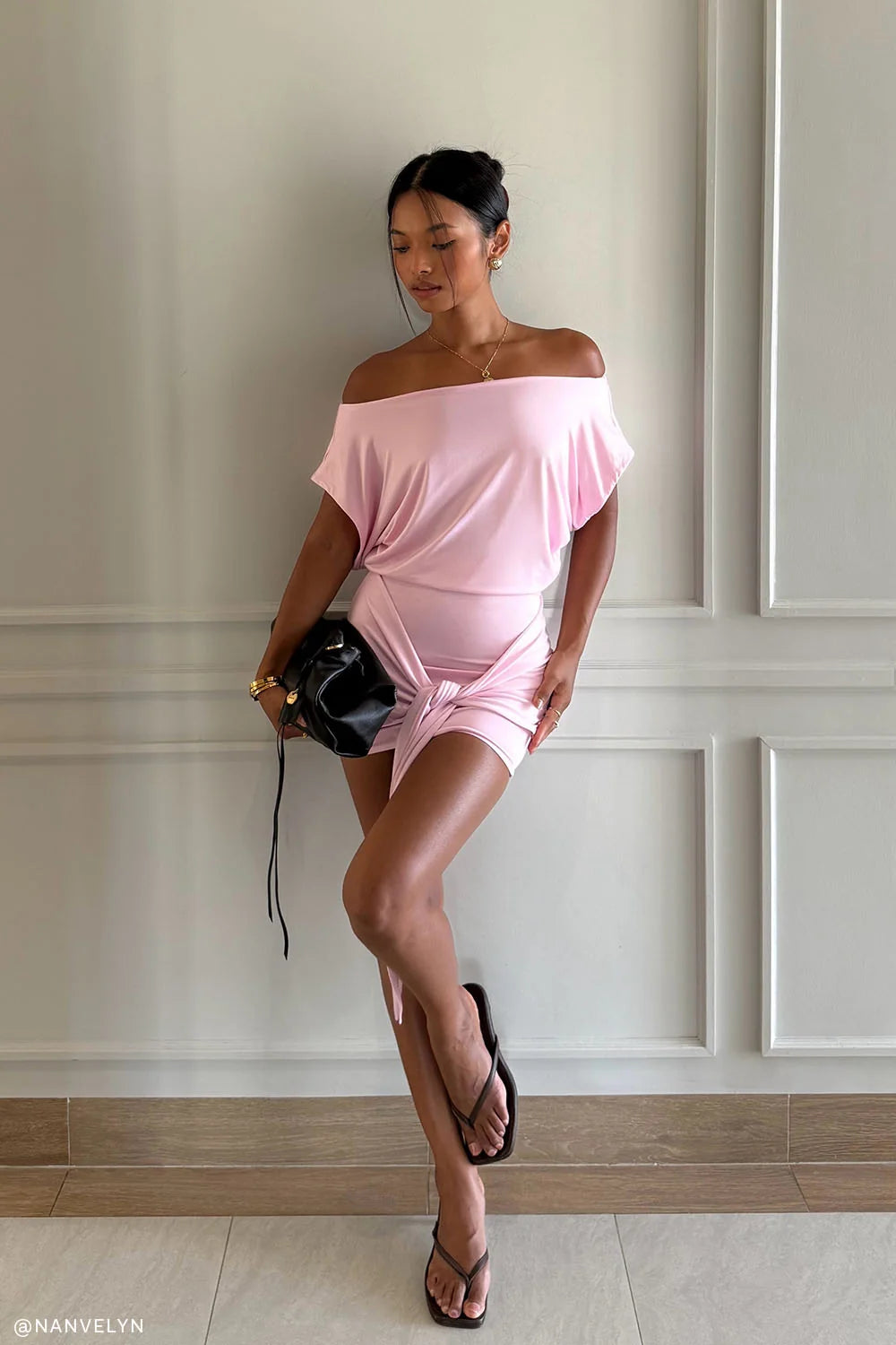 Maiara Shortsleeve Slinky Tie Mini Dress - Pink