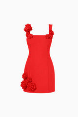 Trompe 3D Floral Mini Dress Red