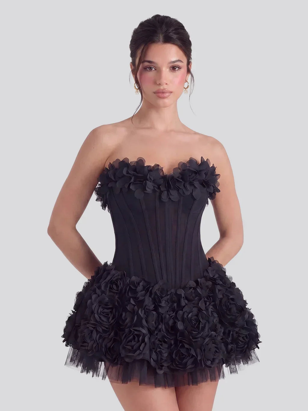 Floral Applique Strapless Corset Mini Dress
