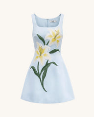 Lily Floral Print Sleeveless A-Line Mini Dress - Light Blue