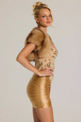 Faux-Fur Short Sleeve Bolero in Mink