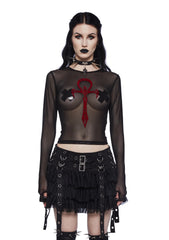 Blood Moon Rising Mesh Top - Black
