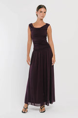 Luna Ruched Maxi Dress in Purple
