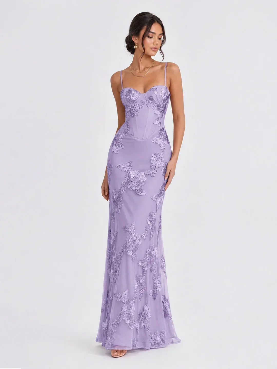 3D Floral-Embellished Corset Gown
