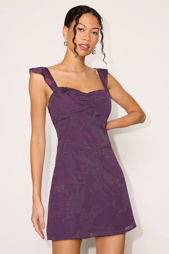 Arlene Purple Floral Jacquard Mini Dress