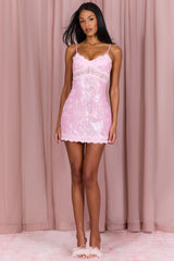 Embellished Lace-Trim Mini Dress in Blossom Pink