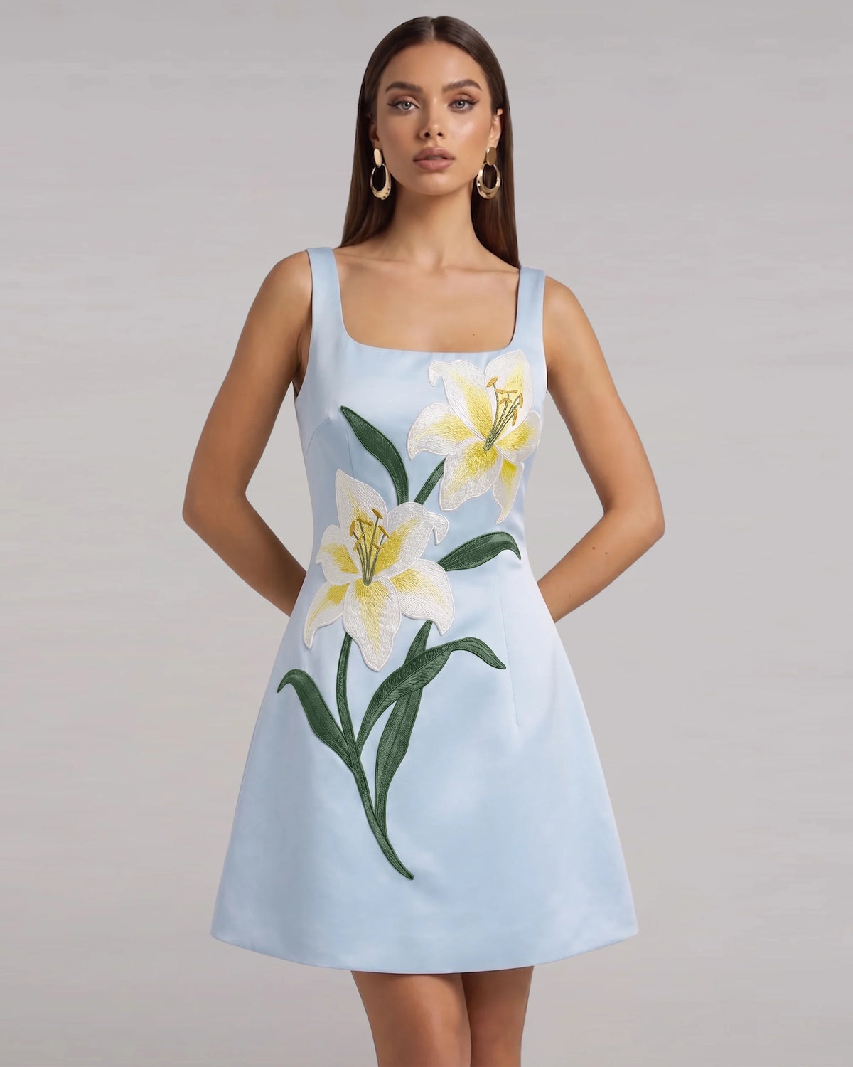 Lily Floral Print Sleeveless A-Line Mini Dress - Light Blue