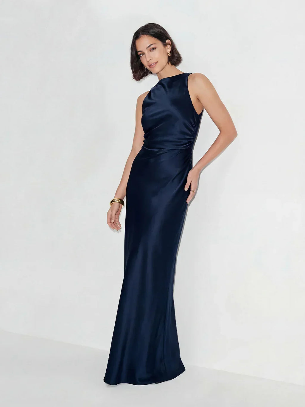 Elegant Cowl Neck Satin Gown