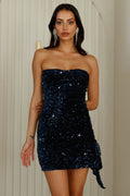 Exquisite Style Sequin Strapless Mini Dress Navy