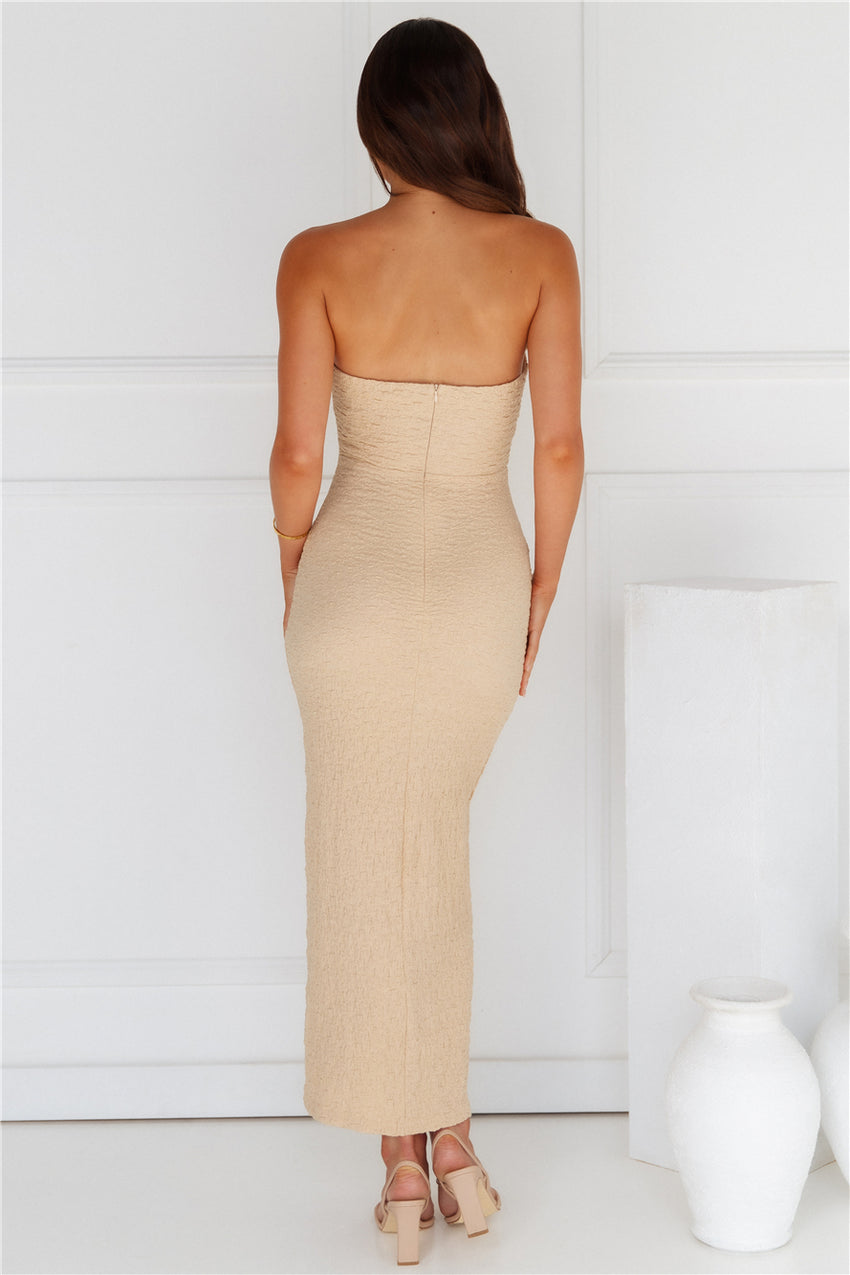 Majestic Heights Strapless Midi Dress Beige