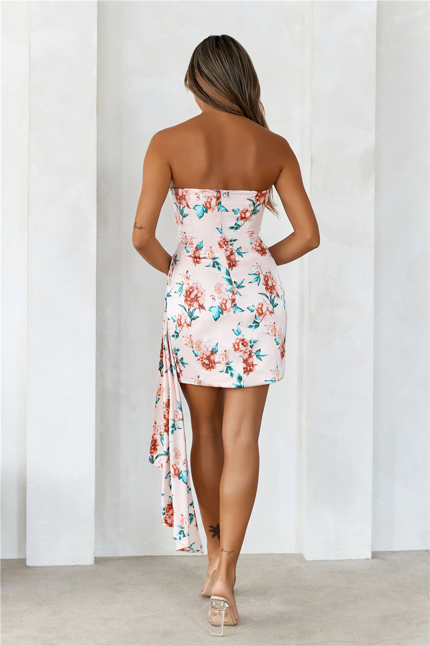 Feeling The Joy Satin Strapless Mini Dress Pink