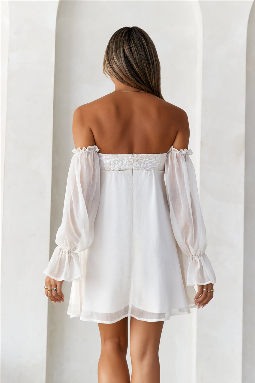 Delicate Soul Off Shoulder Mini Dress Beige