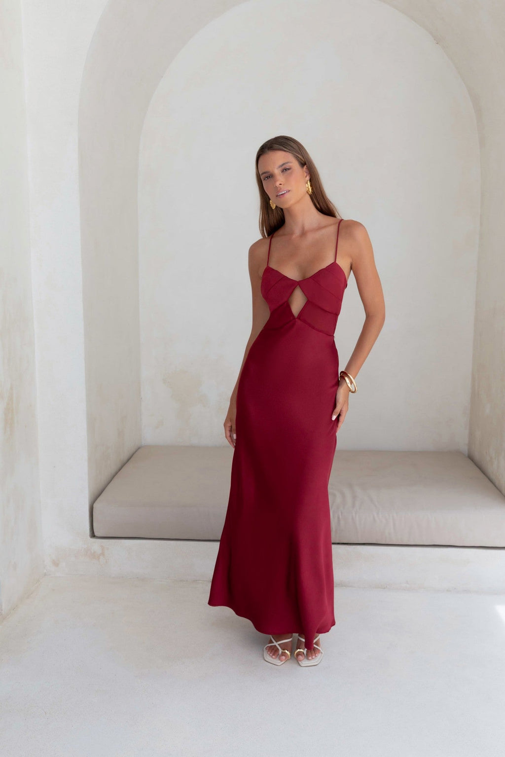 World Is Yours Satin Maxi Dress Burgundy