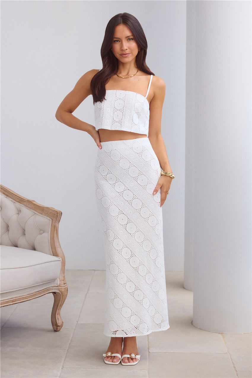 Island Calm Embroidered Maxi Skirt White