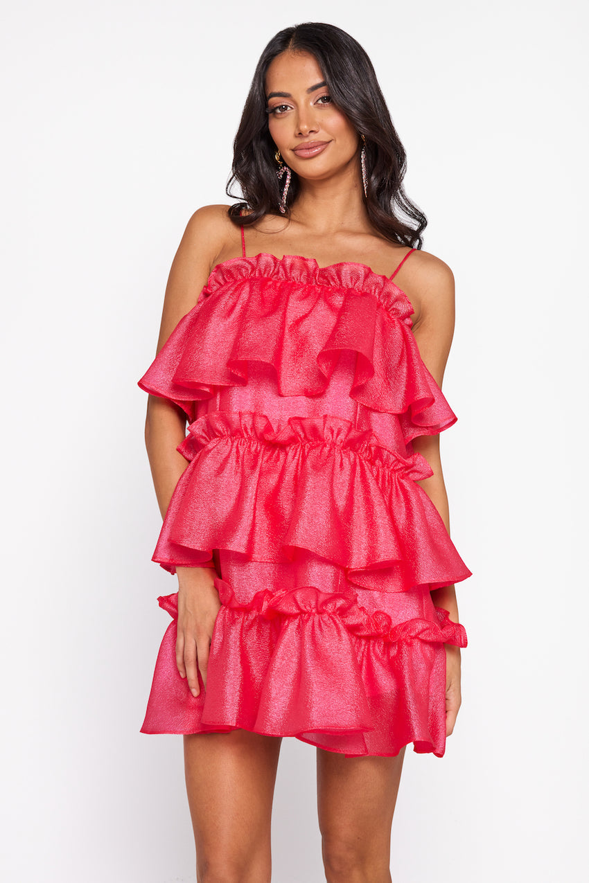 Champagne Towers Mini Dress Hot Pink
