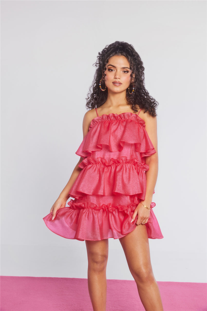 Champagne Towers Mini Dress Hot Pink