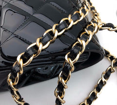 CLASSIC JUMBO FLAP BAG 30CM BLACK PATENT CALFSKIN GOLD HARDWARE