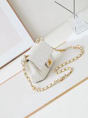 CC 24F Flap Bag White Lambskin Pearl Gold Hardware