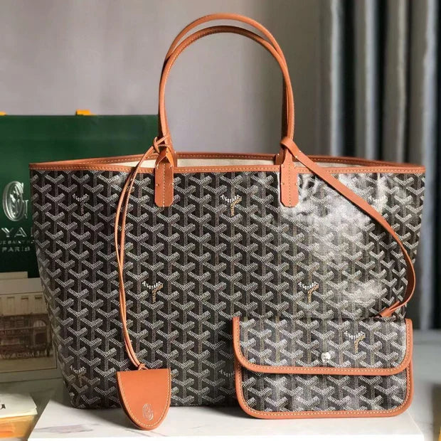 Goyard Saint Louis PM 34 Black Goyardine Canvas Tan Calfskin