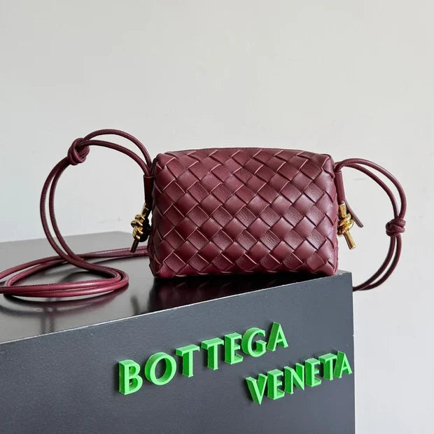 Bottega Veneta 2026 Mini Loop Metal Knot Camera Bag 17cm Burgundy Lambskin
