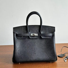 Hermes Birkin 25 Black Salvator Lizard Sliver Hardware