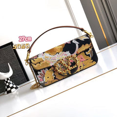 VT Locò Small Shoulder Bag Floral Embroidery 20cm Black Calfskin