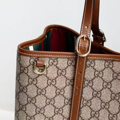 GG Emblem Maxi Tote Bag Beige Brown Monogram Coated Fabric