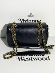 Vivienne Westwood Medium Anita Shoulder Bag Black Shiny Lambskin
