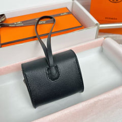 HM Kelly Festival Bag Charm in Noir Swift Calfskin SHW