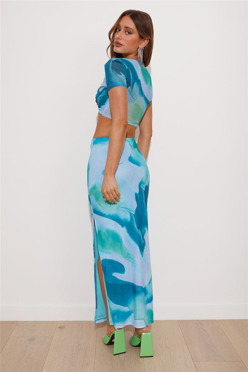 Festival Energy Mesh Maxi Skirt Blue
