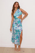 Color Splash Satin Midi Dress Blue