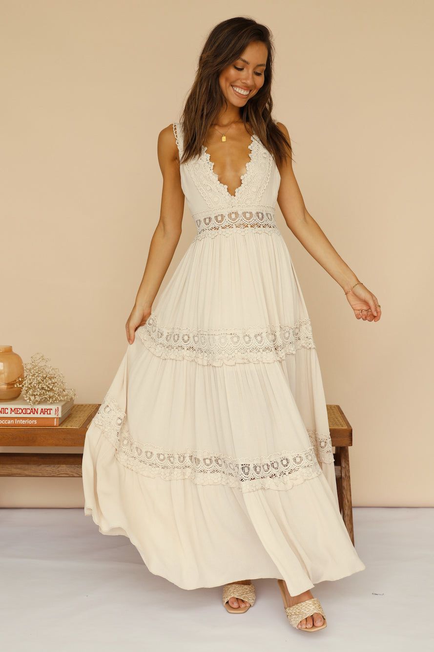 Playing Games Maxi Dress Beige